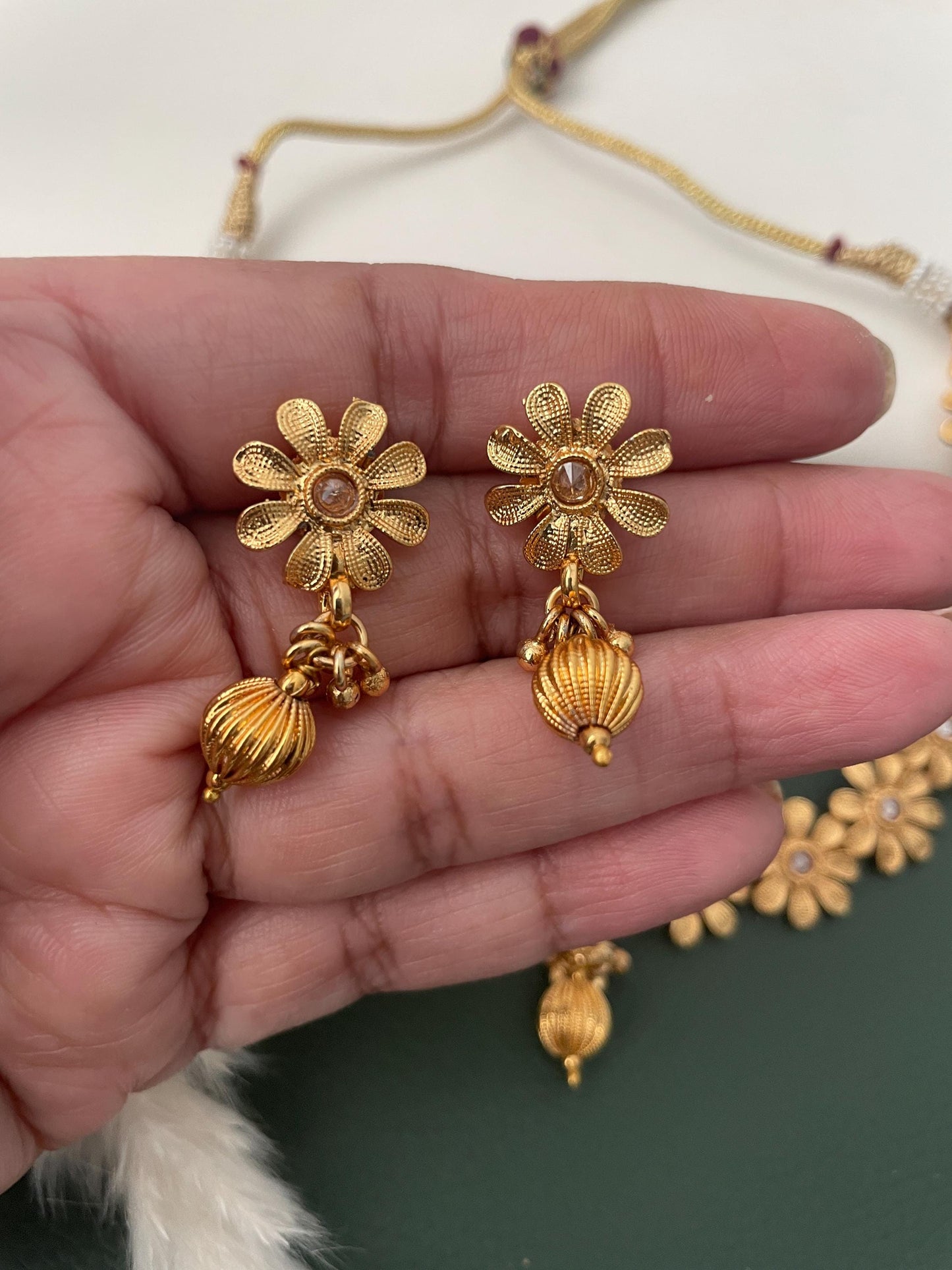 Gold Plated Flower Necklace & Earring Set