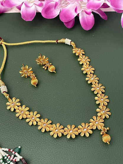 Gold Plated Flower Necklace & Earring Set