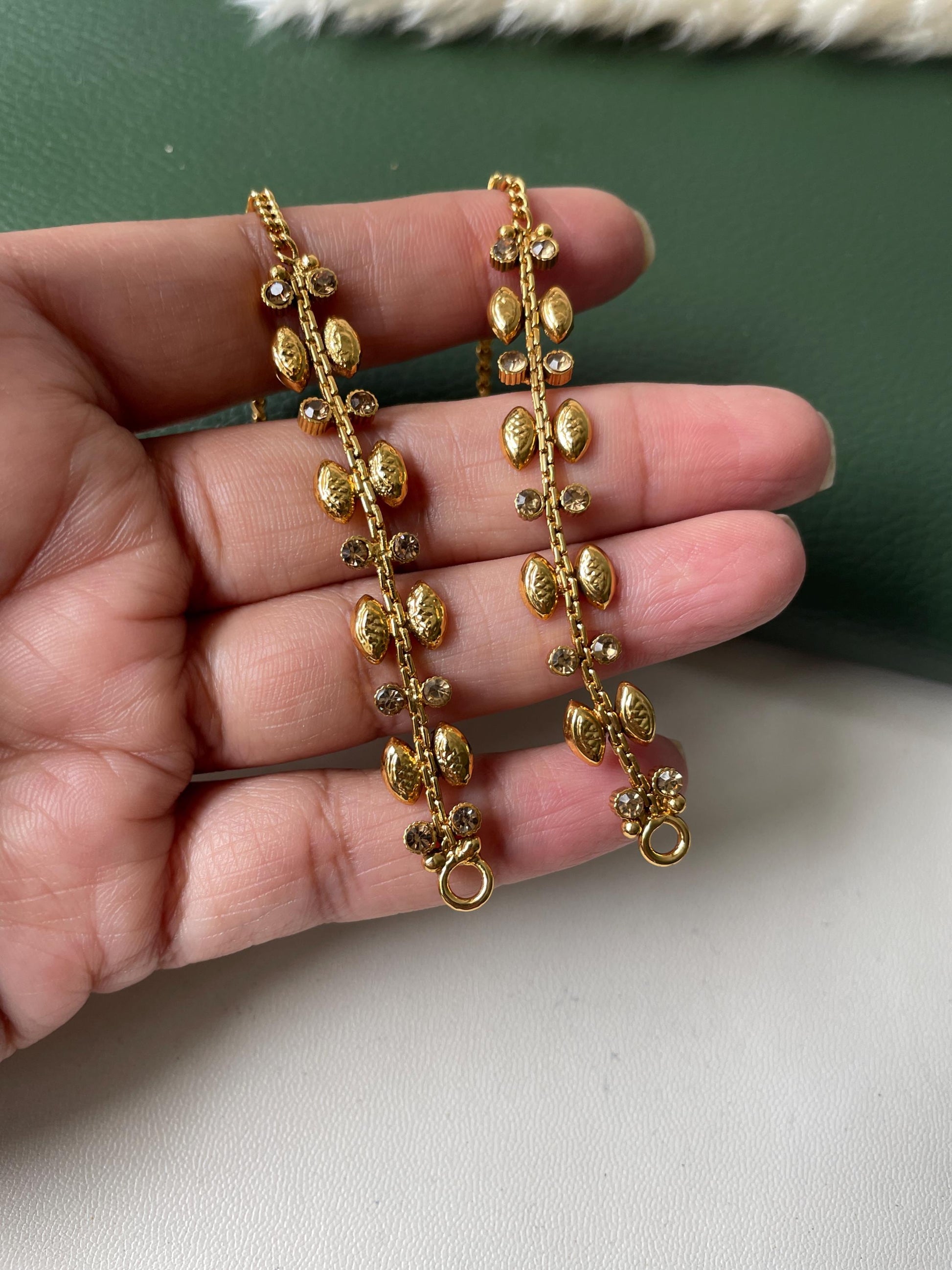 Gold Plated Ear Chain: Rhinestone Kaan Vel