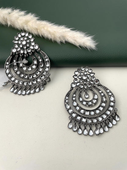 oversized black metal polki chandbali or big jhumka