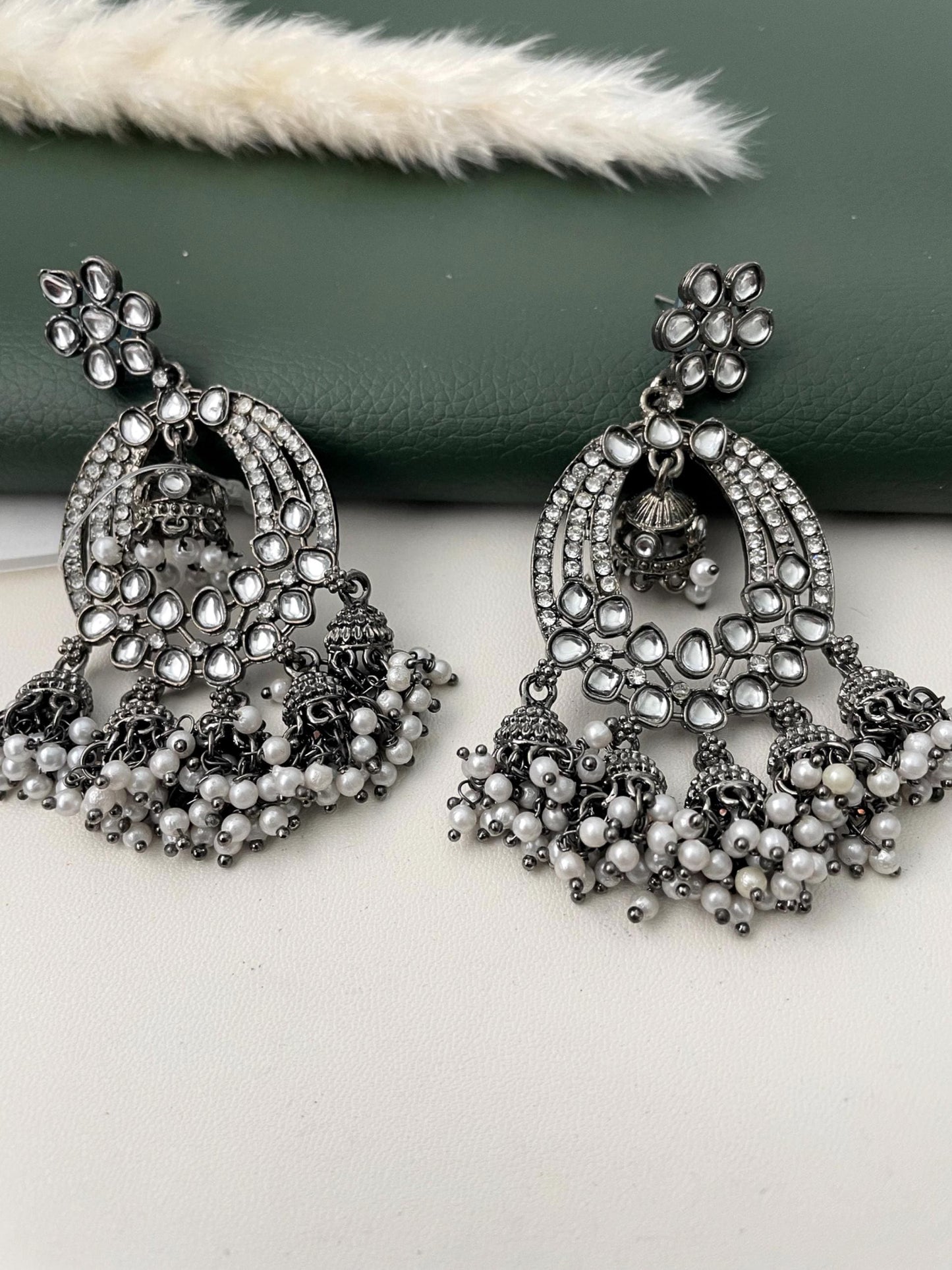 oversized black metal polki chandbali or big jhumka