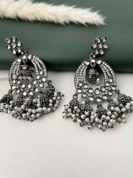 oversized black metal polki chandbali or big jhumka