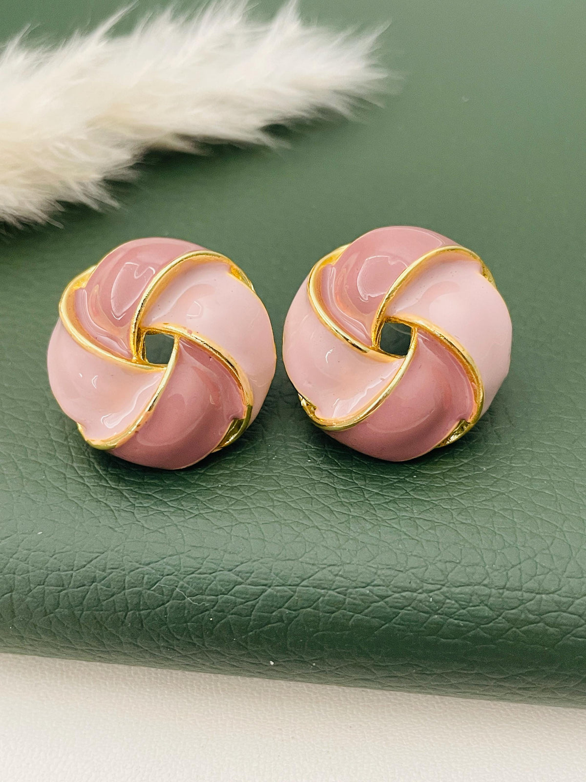 Pink gold plated enamel earrings