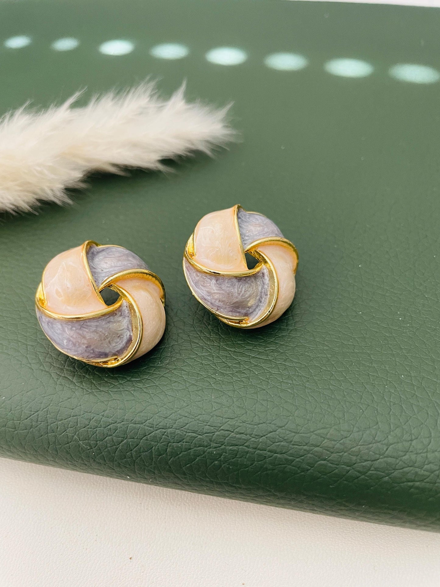Enameled studs | Fancy multicolor gold plated enamel earrings