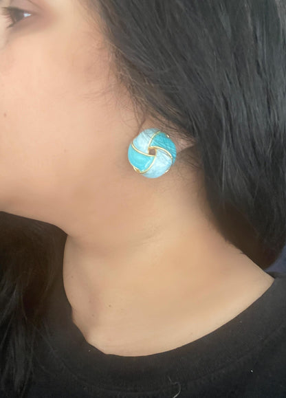 Enameled studs | Fancy multicolor gold plated enamel earrings