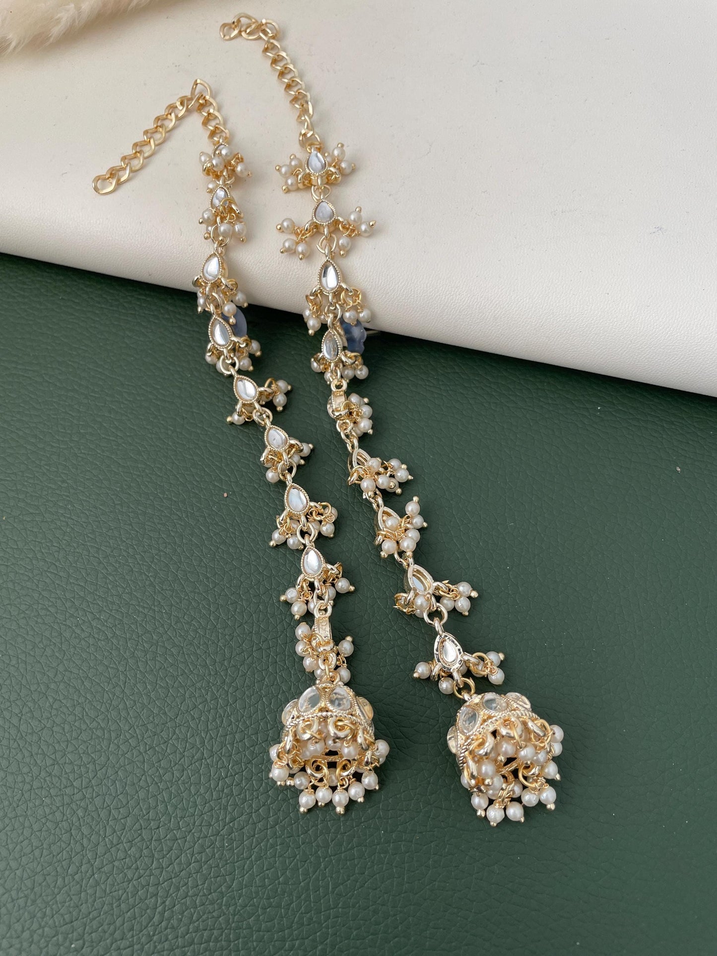 Kundan gold plated long jhumki with ear hain | Lightweight jewelry