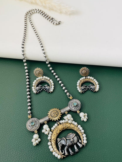 Oxidized Necklace Set: Mona Lisa Stone, Elegant Black Jewelry