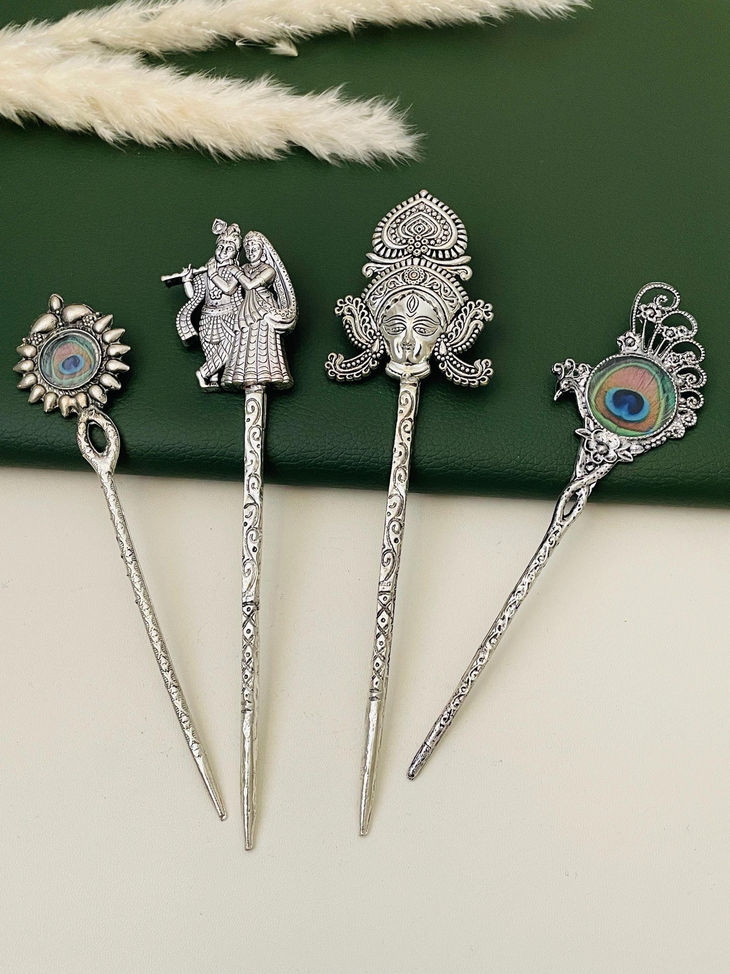 Peacock Feather Hair Clip: Oxidized Indian Bollywood Hair Jewelry