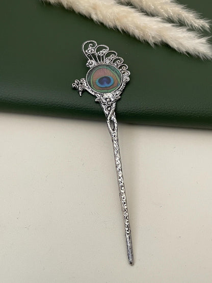Peacock Feather Hair Clip: Oxidized Indian Bollywood Hair Jewelry