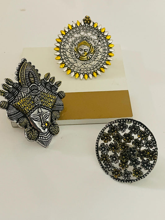 Big Oxidised dual tone statement party rings