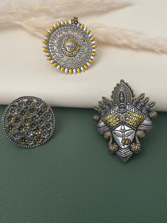 Big Oxidised dual tone statement party rings