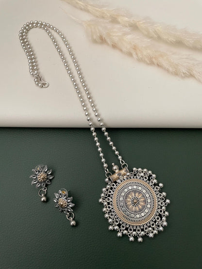 Dual tone Oxidised long necklace set for Garba Navratri