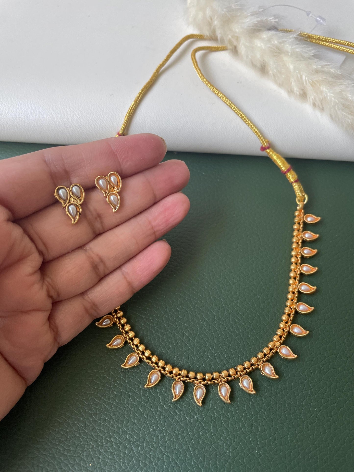 Ruby stone gold plated short necklace with matching earrings