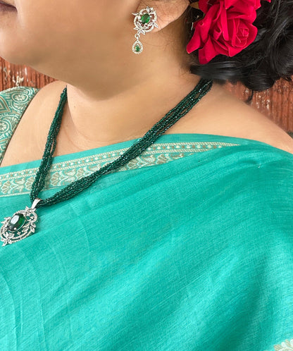 American Diamond Green Stone Necklace Set: Cubic Zirconia Earrings