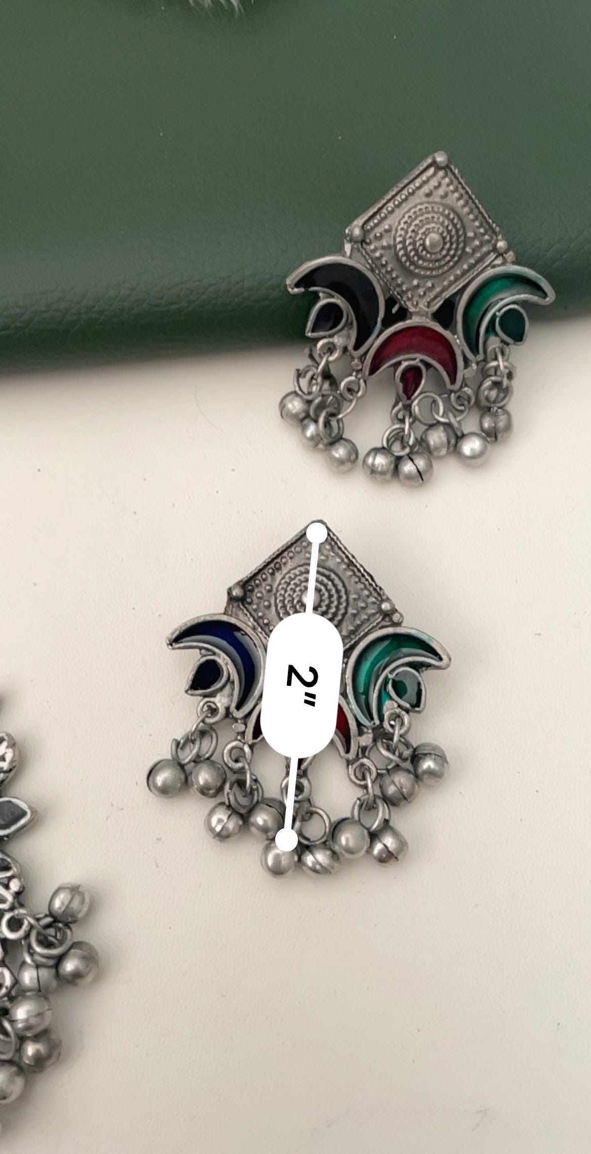 Oxidized Multicolor Necklace Earring Set: Vibrant Pendant, Garba Jewelry