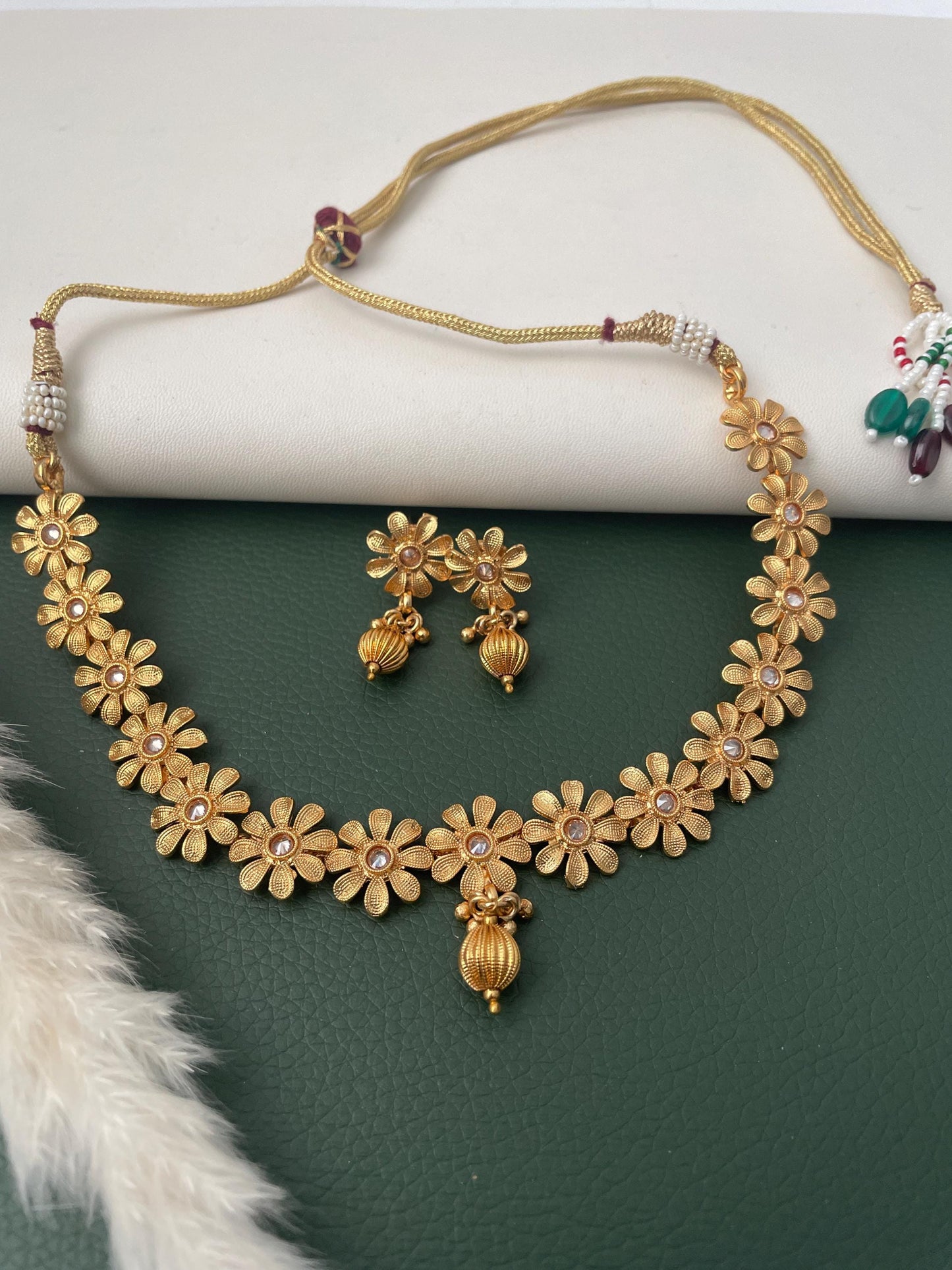 Gold Plated Flower Necklace & Earring Set