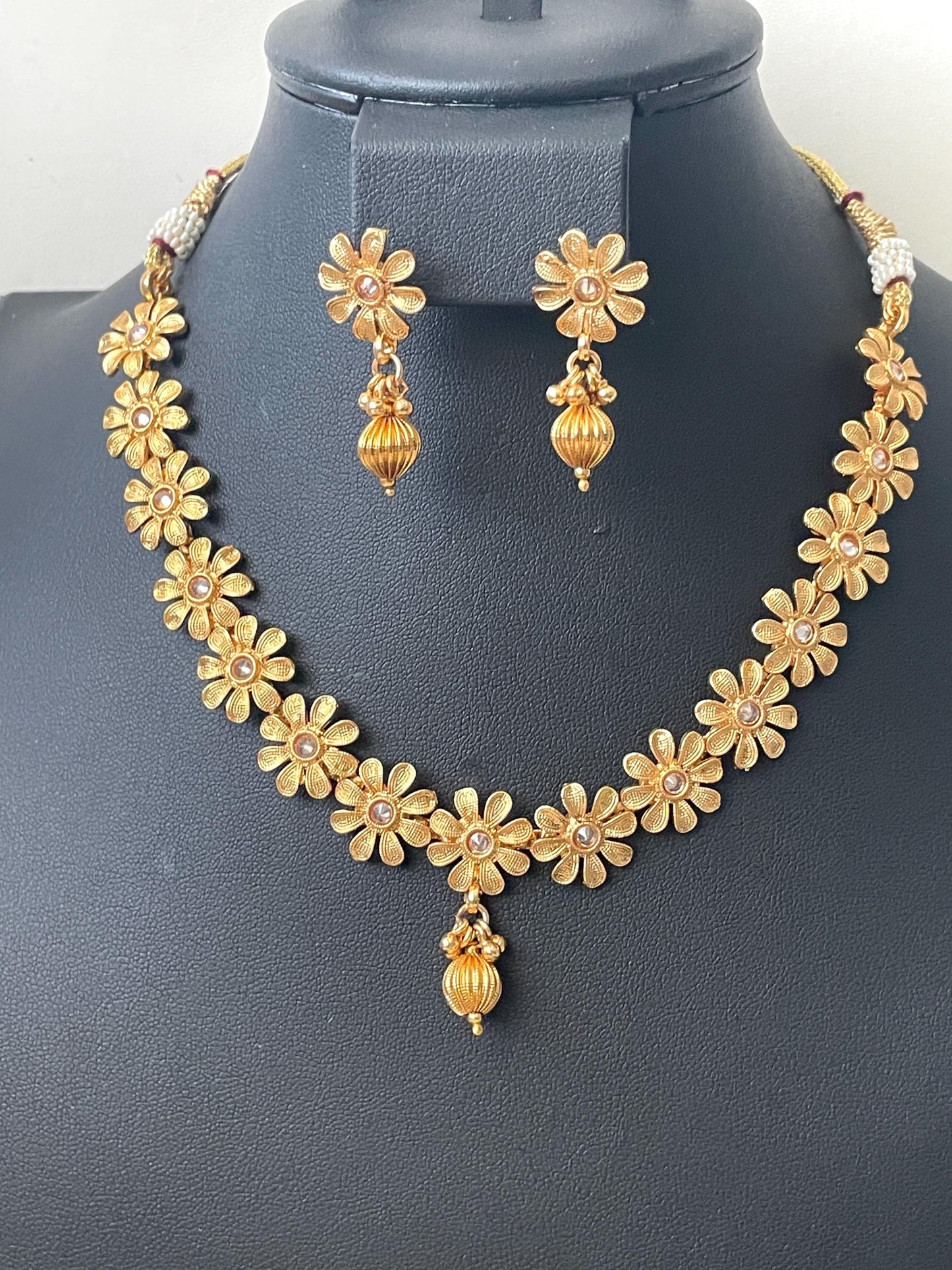 Gold Plated Flower Necklace & Earring Set
