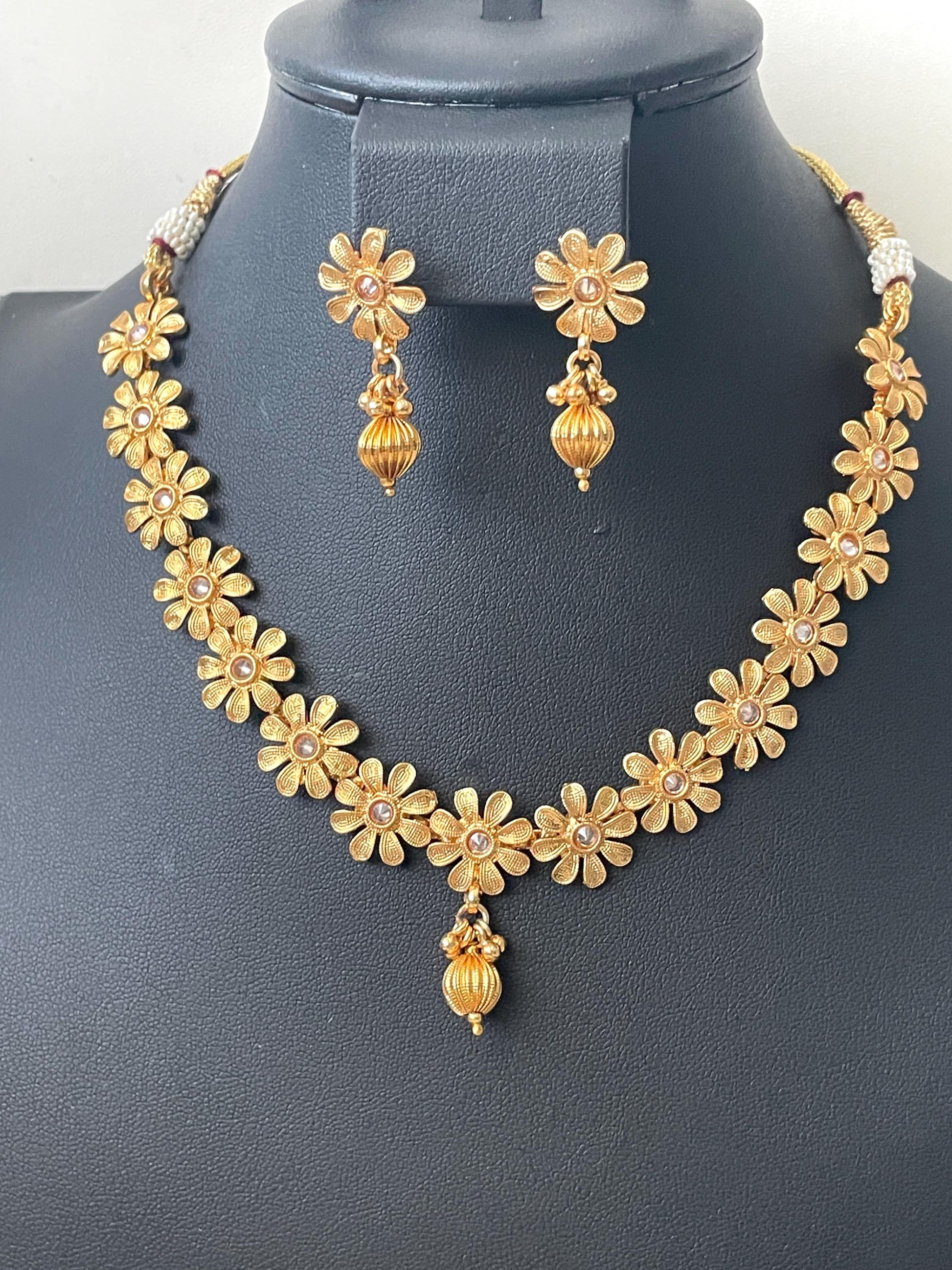 Gold Plated Flower Necklace & Earring Set