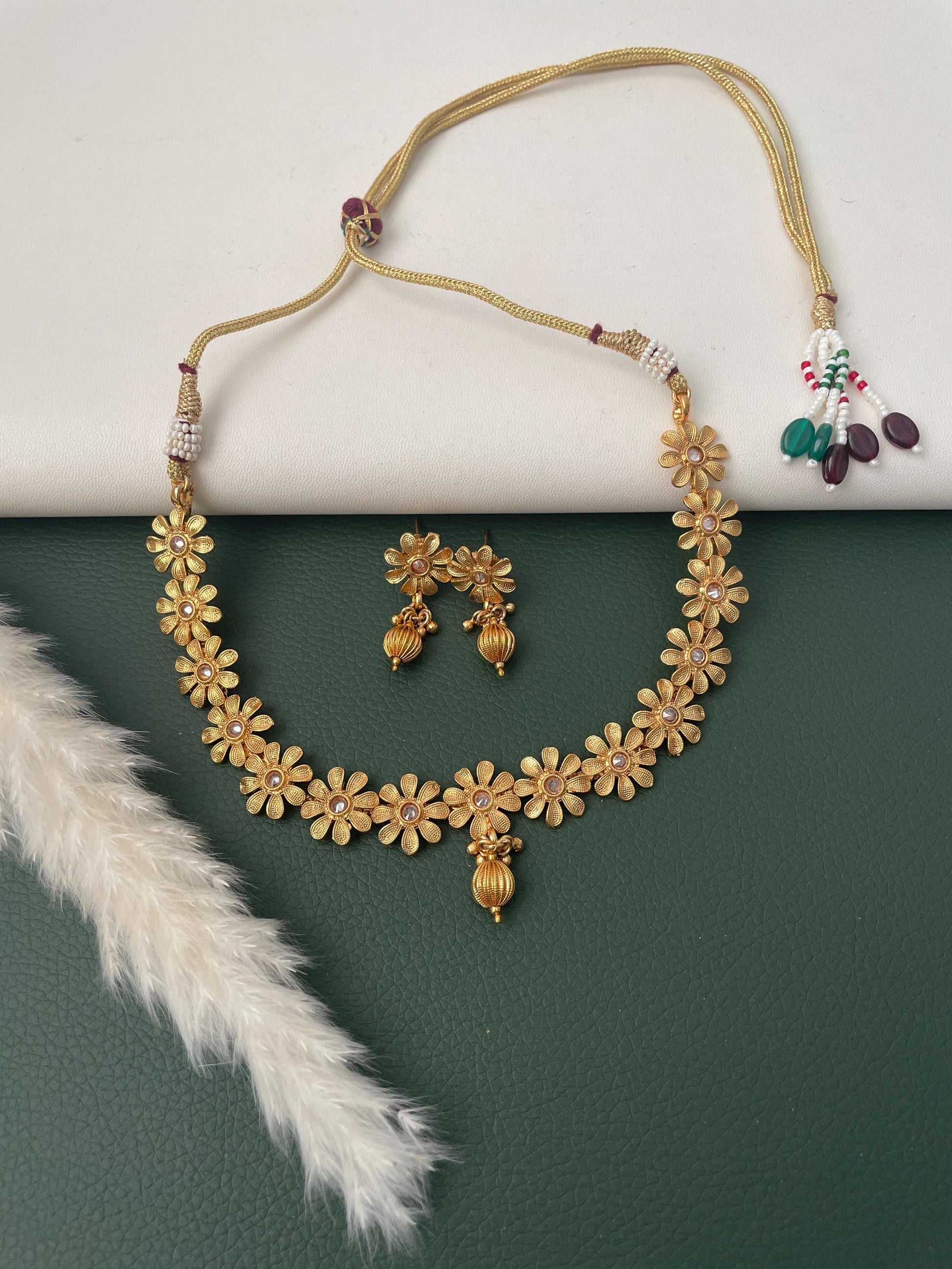 Gold Plated Flower Necklace & Earring Set