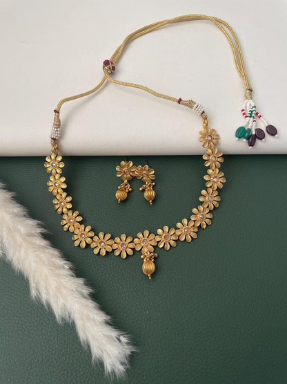 Gold Plated Flower Necklace & Earring Set