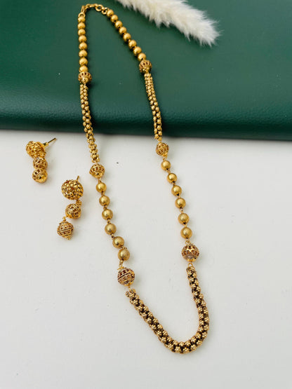 Antique gold plated beaded chain necklace set