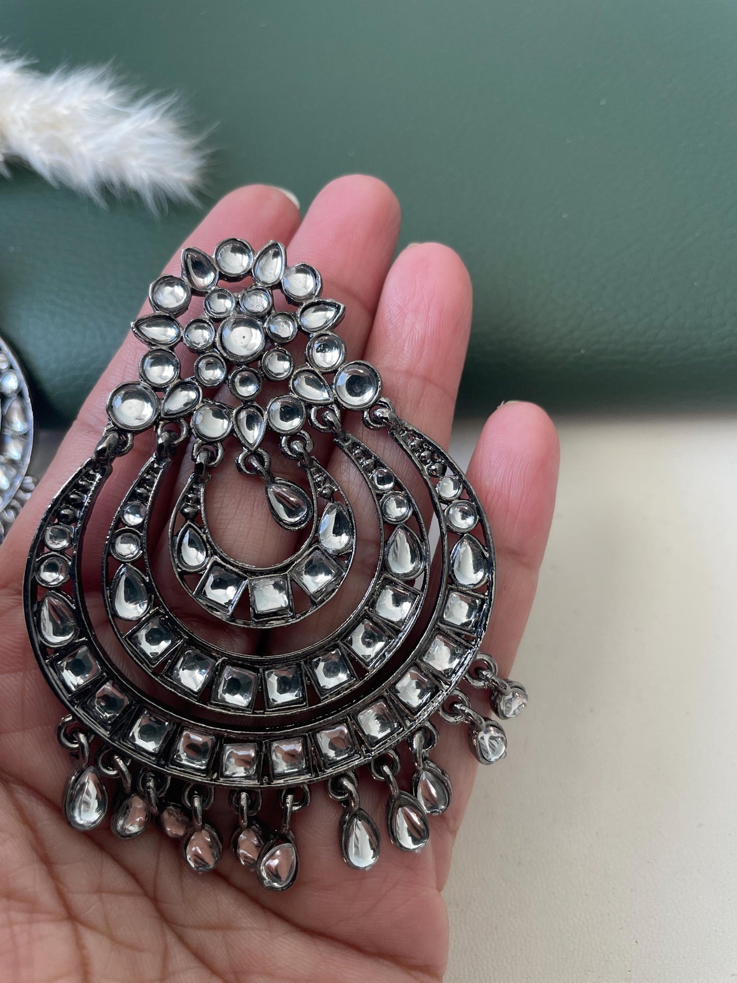 oversized black metal polki chandbali or big jhumka