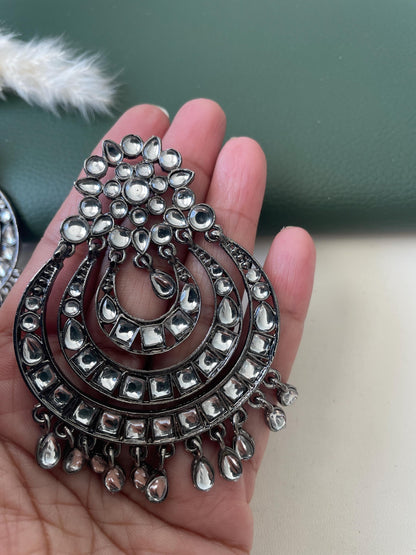 oversized black metal polki chandbali or big jhumka