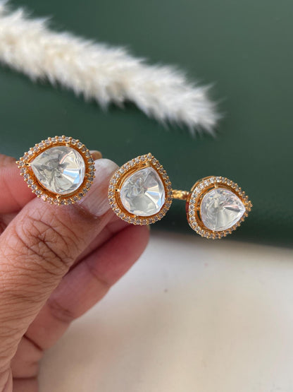 Kundan and CZ gold plated  two fingerring