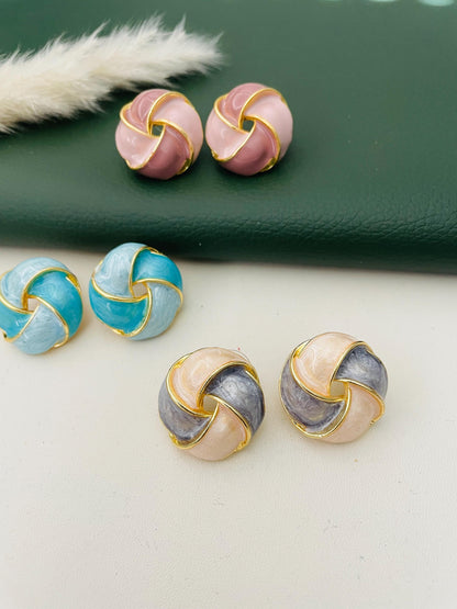 Enameled studs | Fancy multicolor gold plated enamel earrings