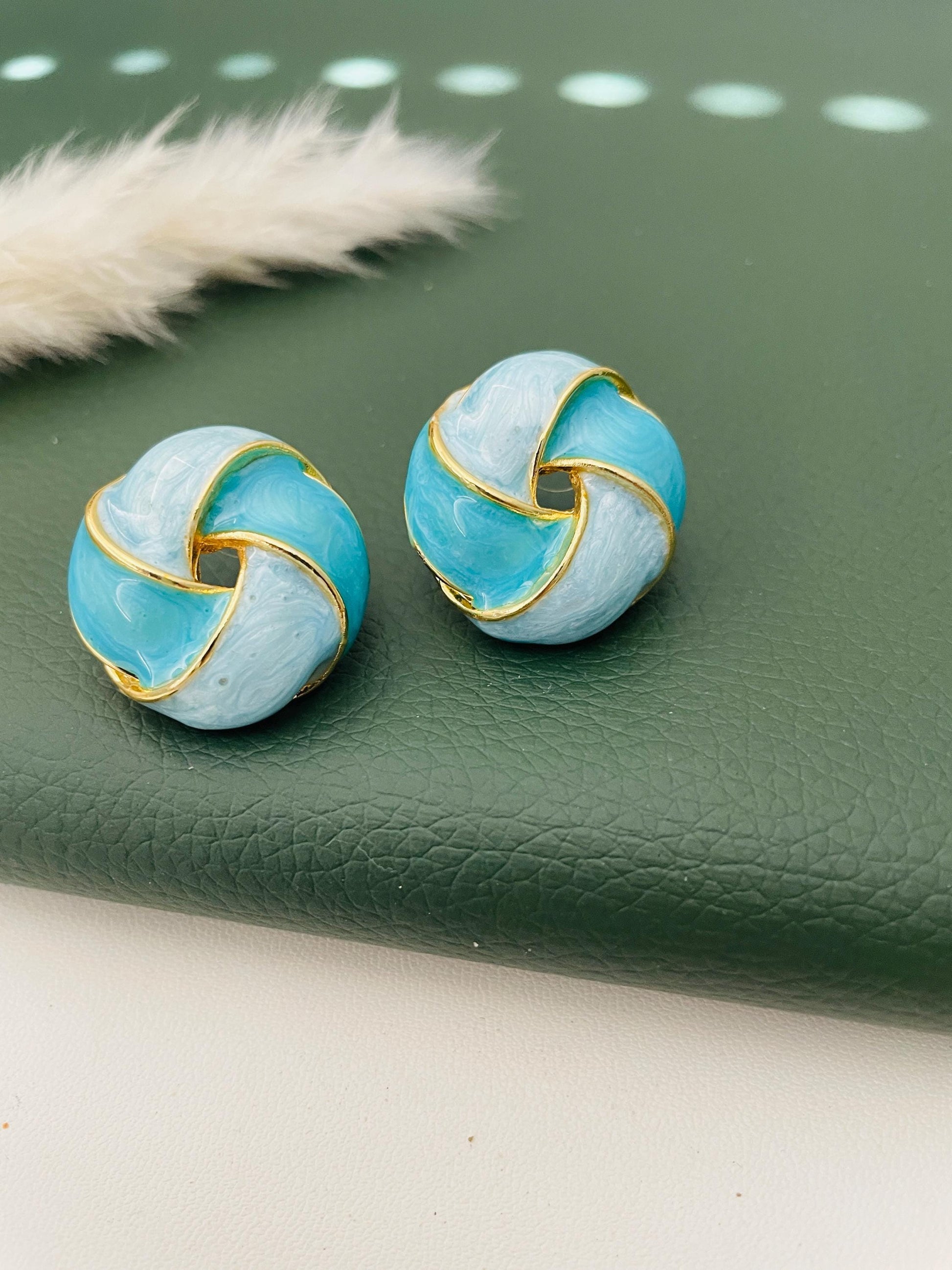 Enameled studs | Fancy multicolor gold plated enamel earrings
