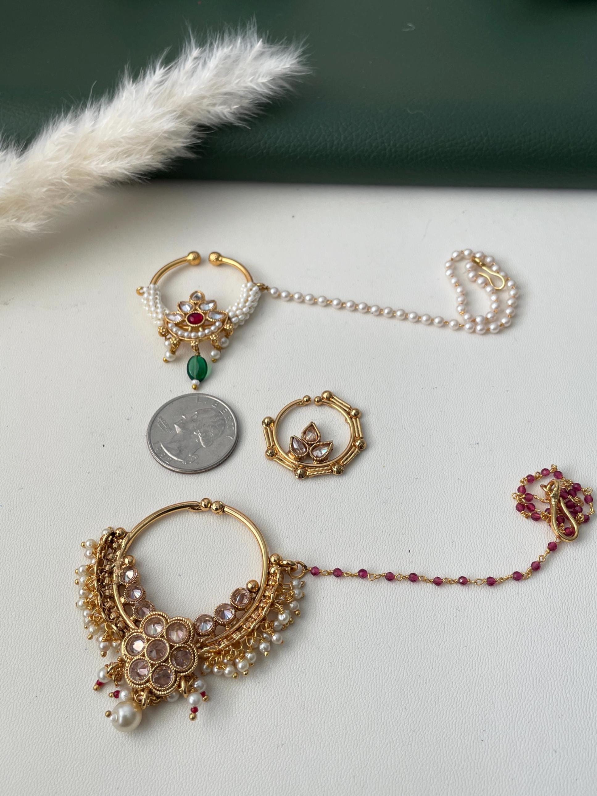 Kundan Bridal Nose Ring: Oversized Indian Clip-on Nath