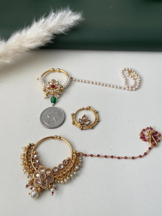Kundan Bridal Nose Ring: Oversized Indian Clip-on Nath