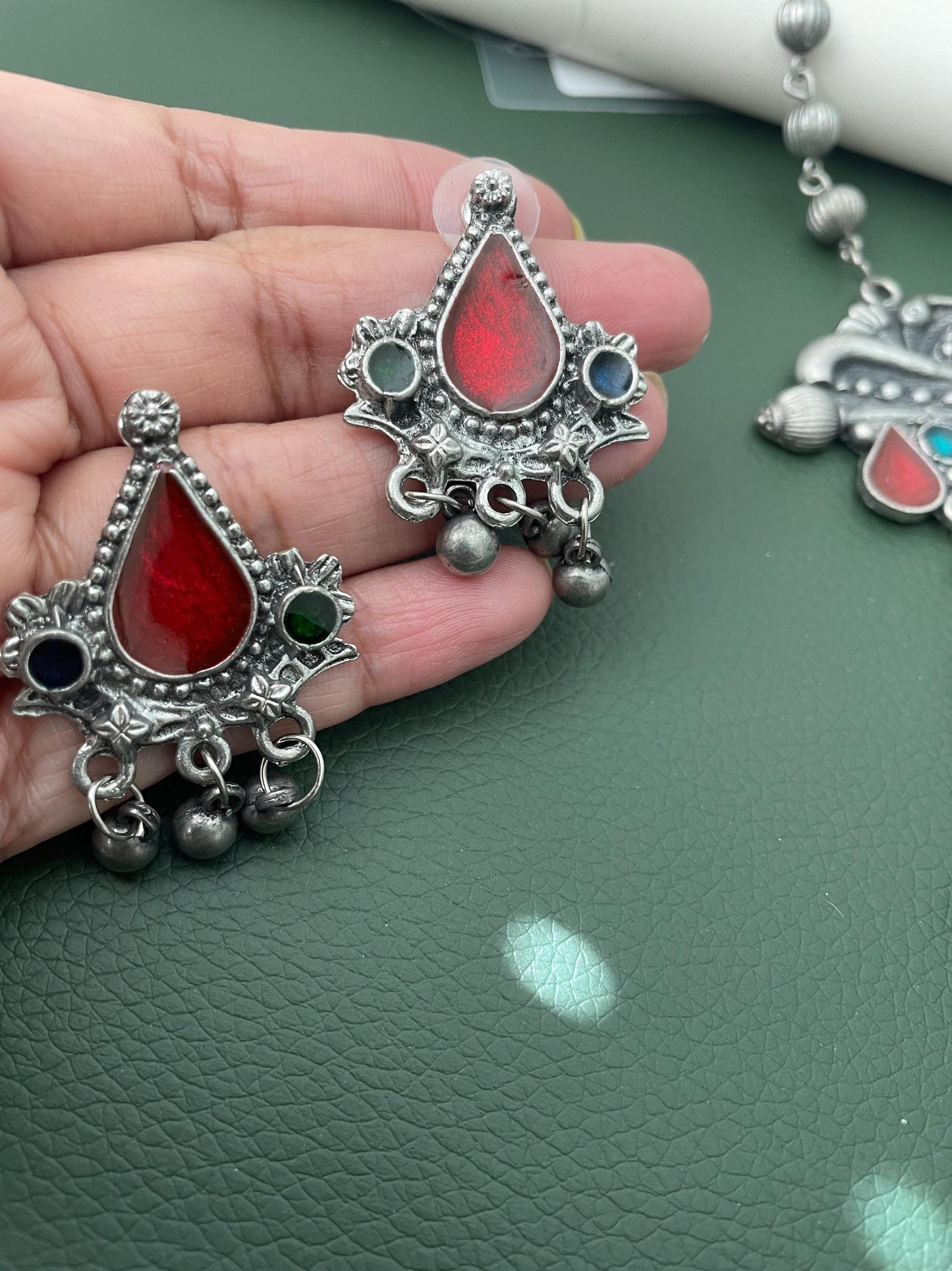 Oxidized Multicolor Necklace Earring Set: Vibrant Pendant, Garba Jewelry