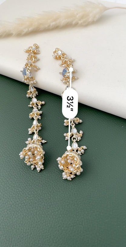 Kundan gold plated long jhumki with ear hain | Lightweight jewelry