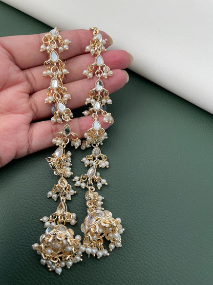 Kundan gold plated long jhumki with ear hain | Lightweight jewelry