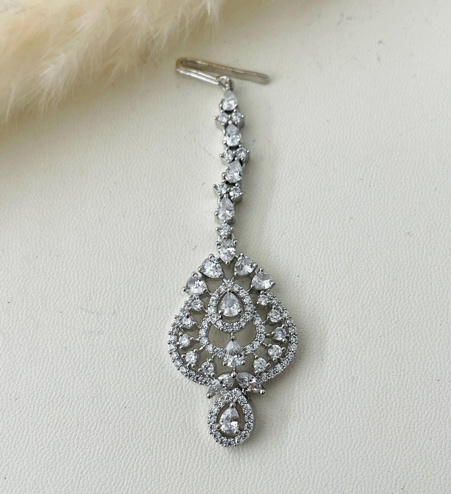 CZ Maang Tikka: Rhodium Plated Indian Wedding Headpiece
