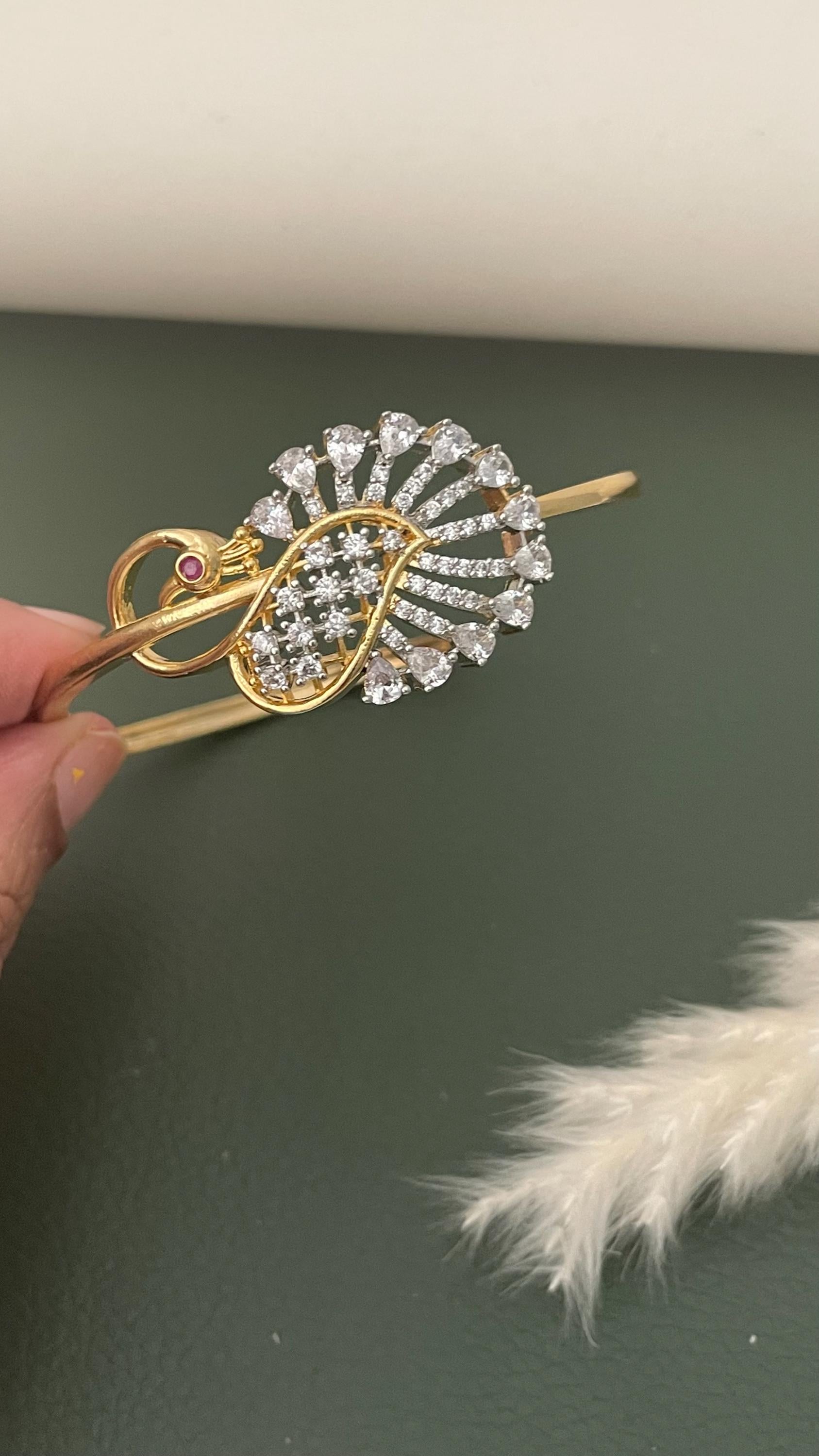 Cubic zirconia gold plated peacock bracelet