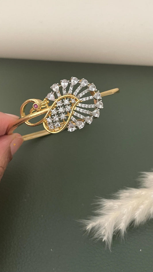 Cubic zirconia gold plated peacock bracelet