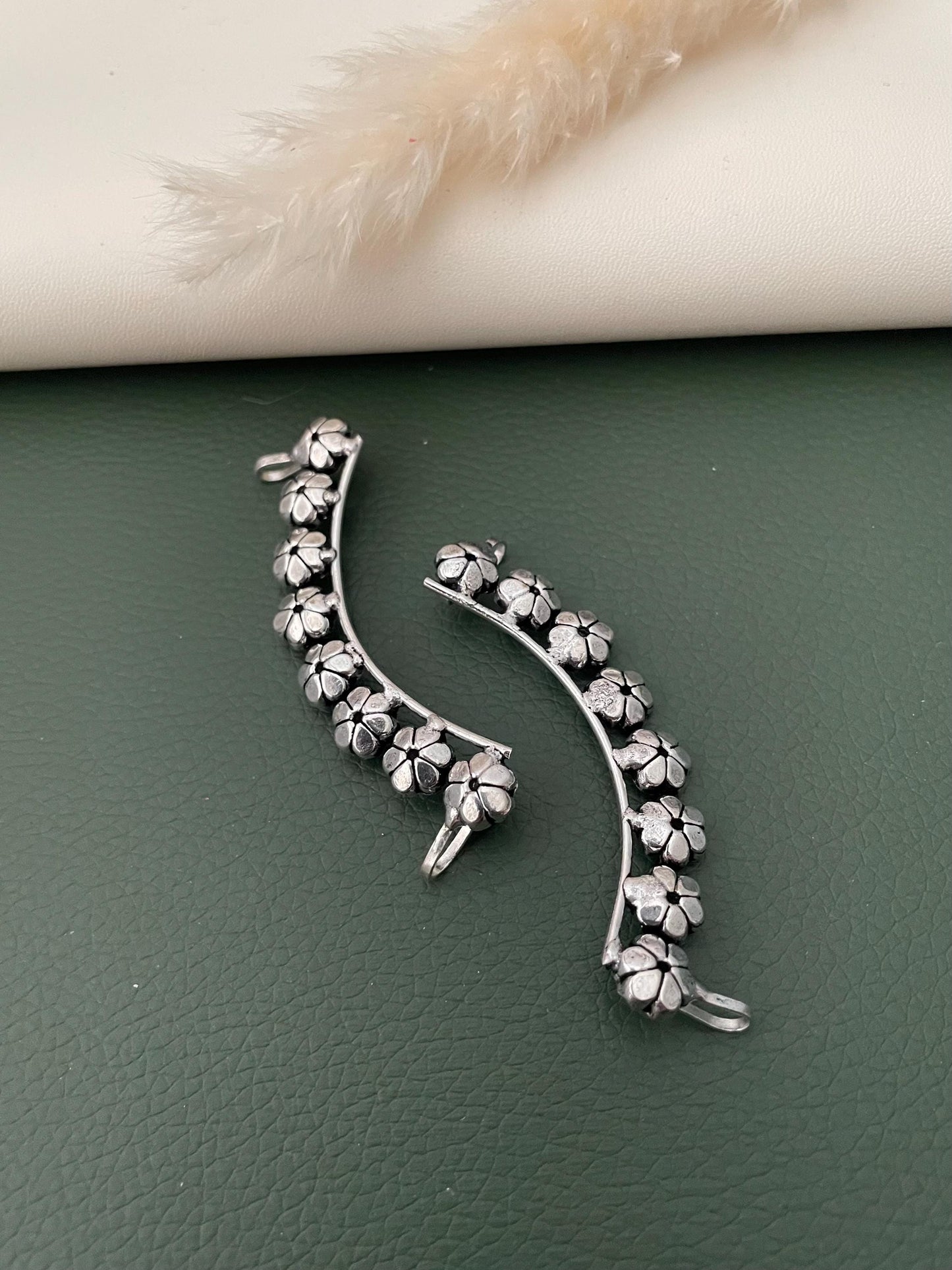 Oxidised lightweight high quality earcuffs  No piercing  required . Flower and leaf motif