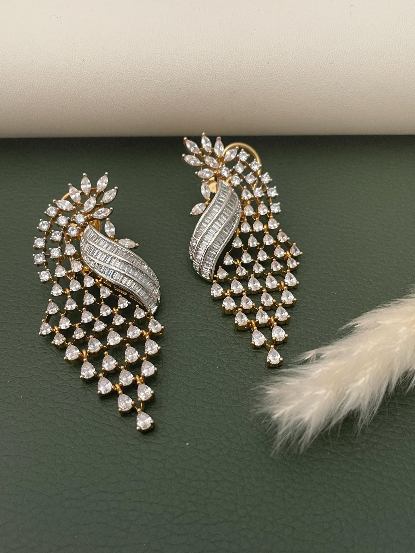 Stunning dual tone peacock themed cubic zirconia earrings . Rare find
