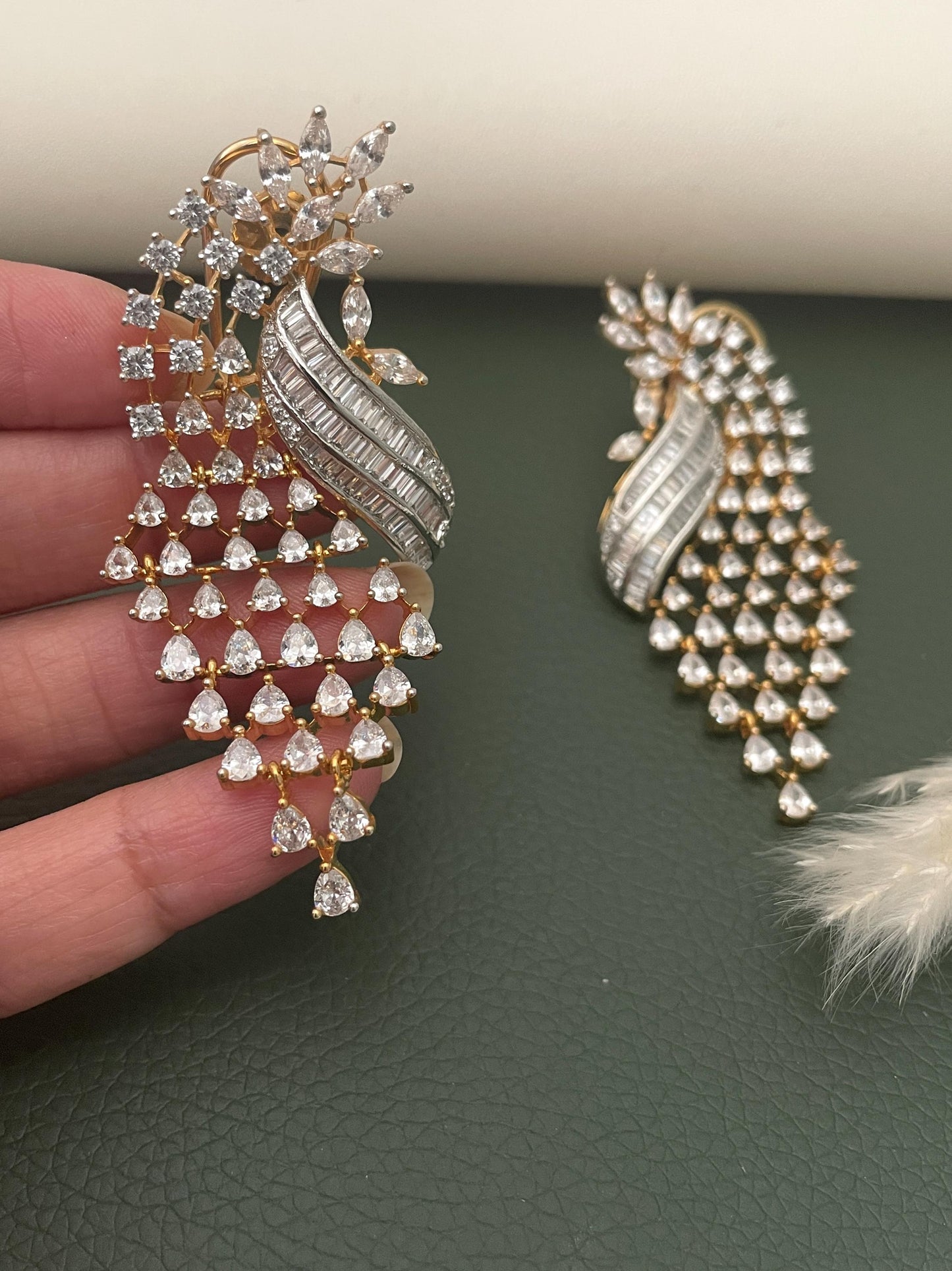 Dangle Cubic Zirconia Earrings: Emerald or Diamond, Party Jewelry
