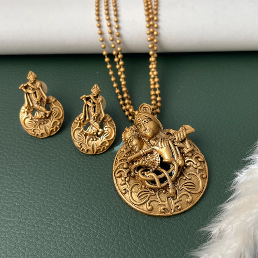 Radha Krishna rajawadi polish 18 inch pendant set .