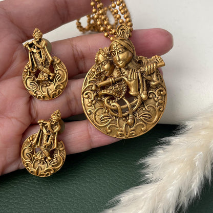 Nysaa Rajawadi polish GaneshJi or Radha Krishna pendent set temple jewelry