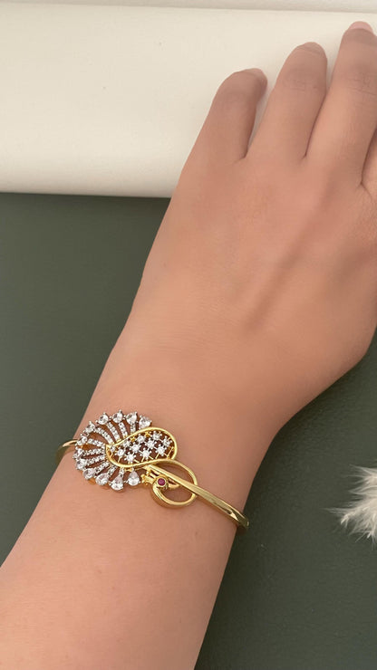 Cubic zirconia gold plated peacock bracelet