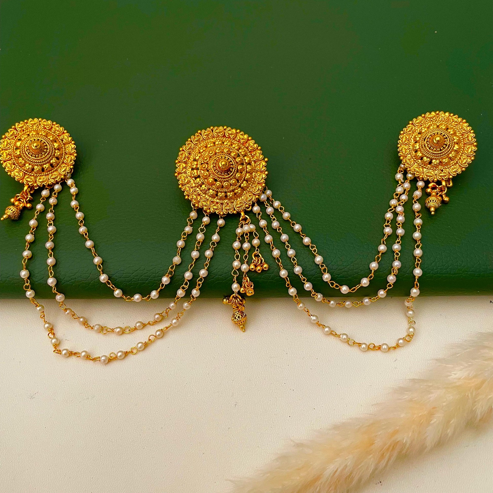 Gold Plated Pearl Hair Pin: Indian Bridal Bun Jewelry