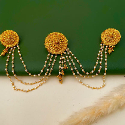 Gold Plated Pearl Hair Pin: Indian Bridal Bun Jewelry