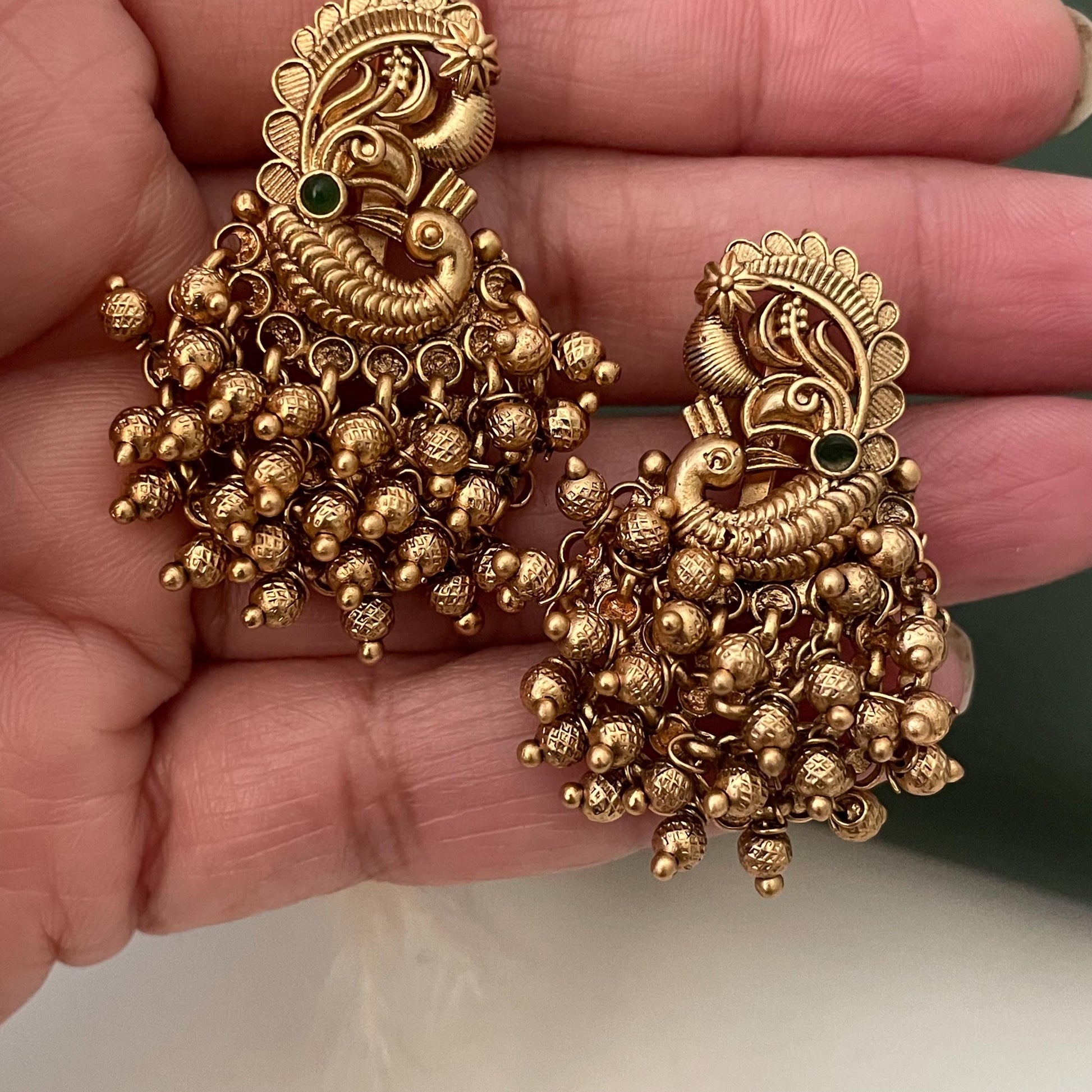 Antique Gold Plated Peacock Earrings: Indian Ethnic Style