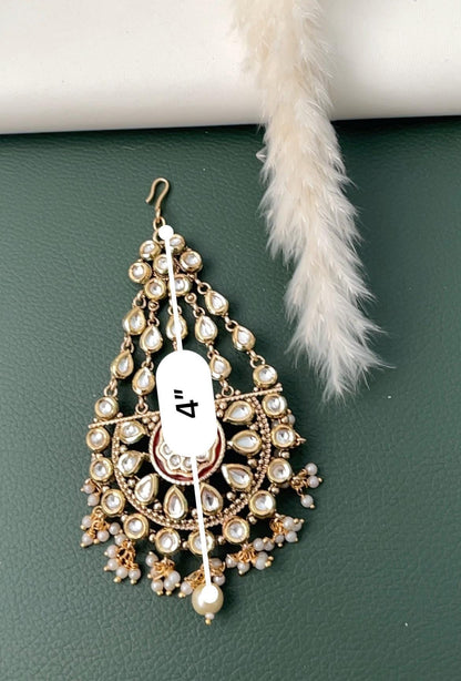 Gold plated Kundan pasa jhoomar hair accessory for brides