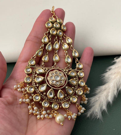 Gold plated Kundan pasa jhoomar hair accessory for brides