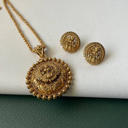Antique Gold Plated Ganesh Necklace Set: Temple Jewelry